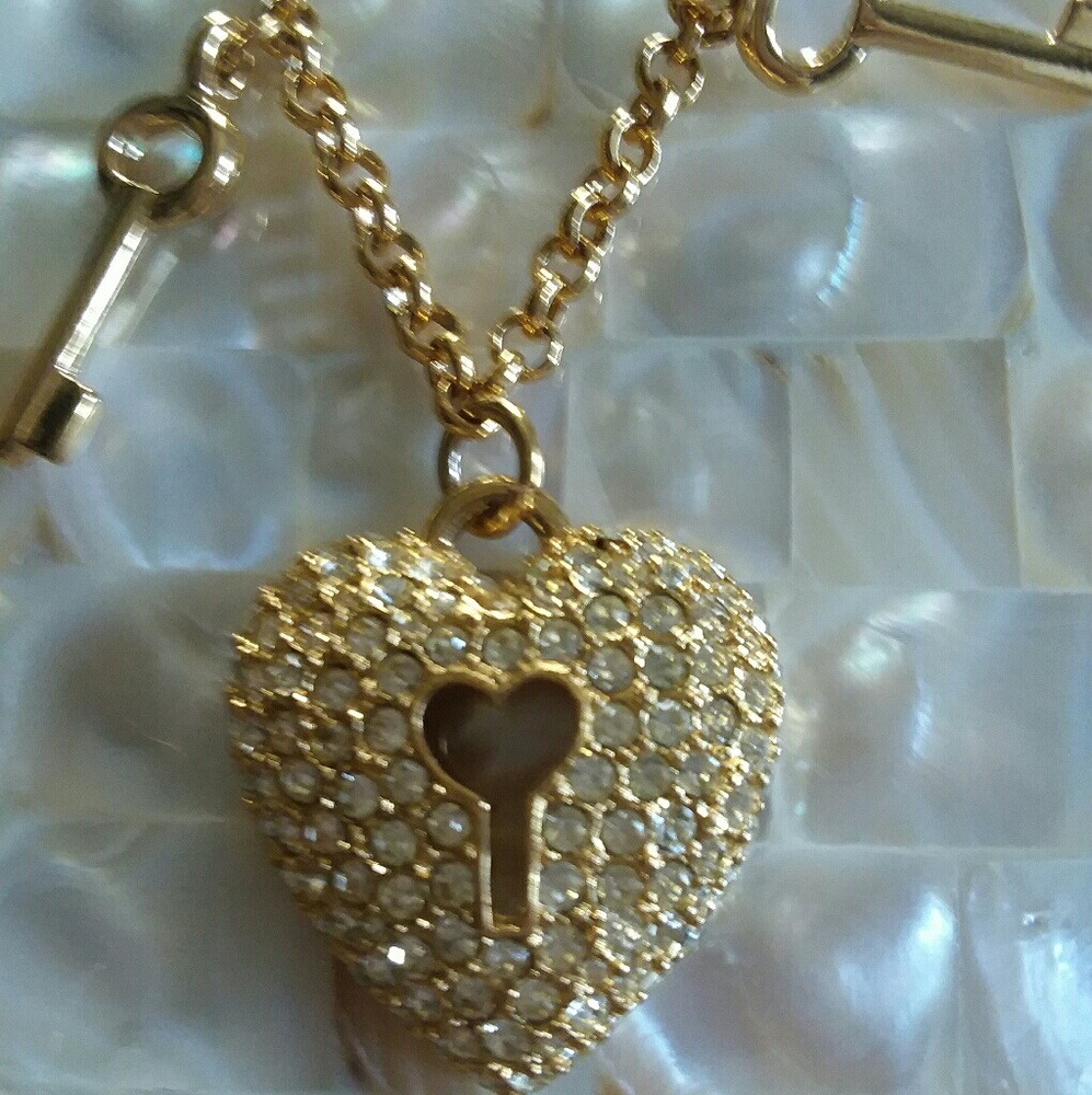 Napier Gold and Crystal Long Heart Pendant Necklace